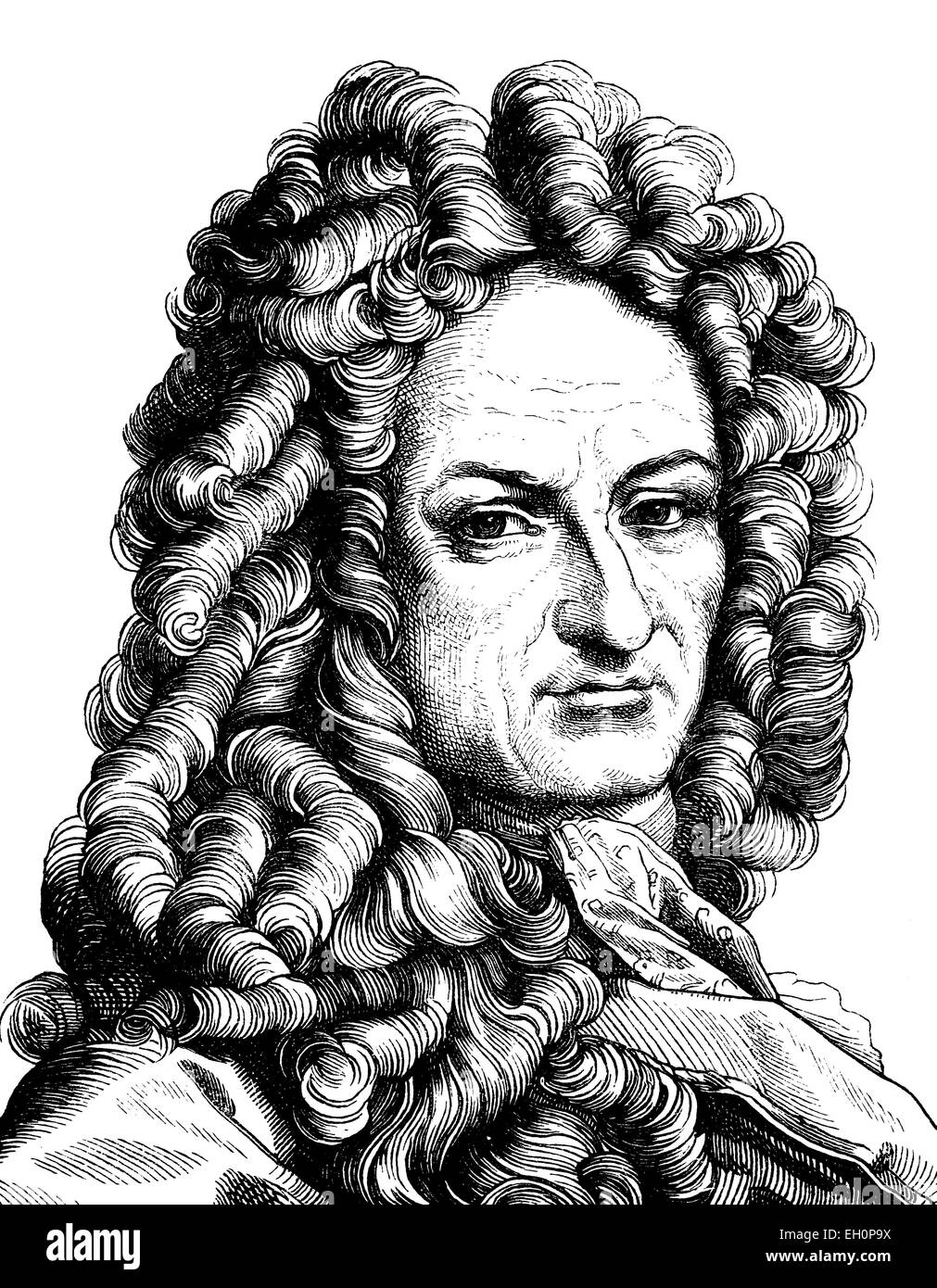 Digital improved image of Gottfried Wilhelm von Leibniz, 1646 - 1716, portrait, historic illustration, 1880 Stock Photo