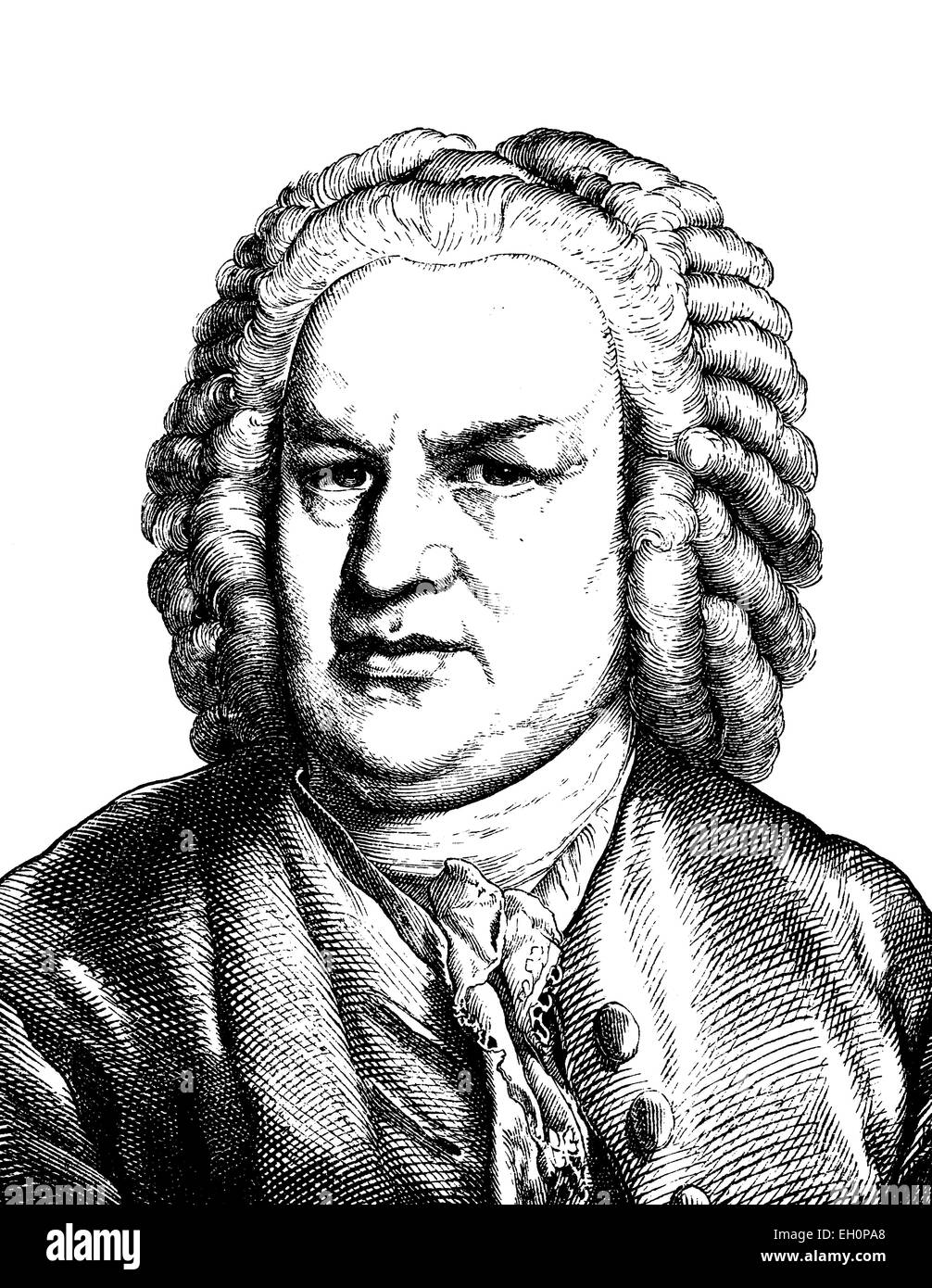 Digital improved image of Johann Sebastian Bach, 1685 - 1750, portrait, historic illustration, 1880 Stock Photo