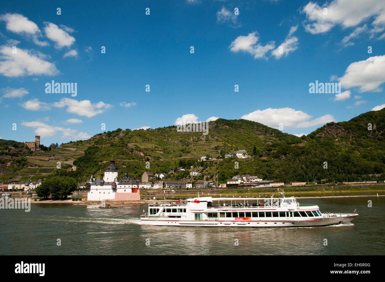 Pfalzgrafenstein on an island in Rhine and castle Kaub Rhineland-Palatinate, Germany, Europe Stock Photo