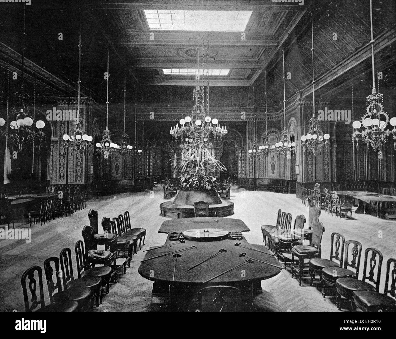 Early autotype of the Salle de Jeux, game room, Casino Monte Carlo, Monte Carlo, Monaco, historical photo, 1884 Stock Photo