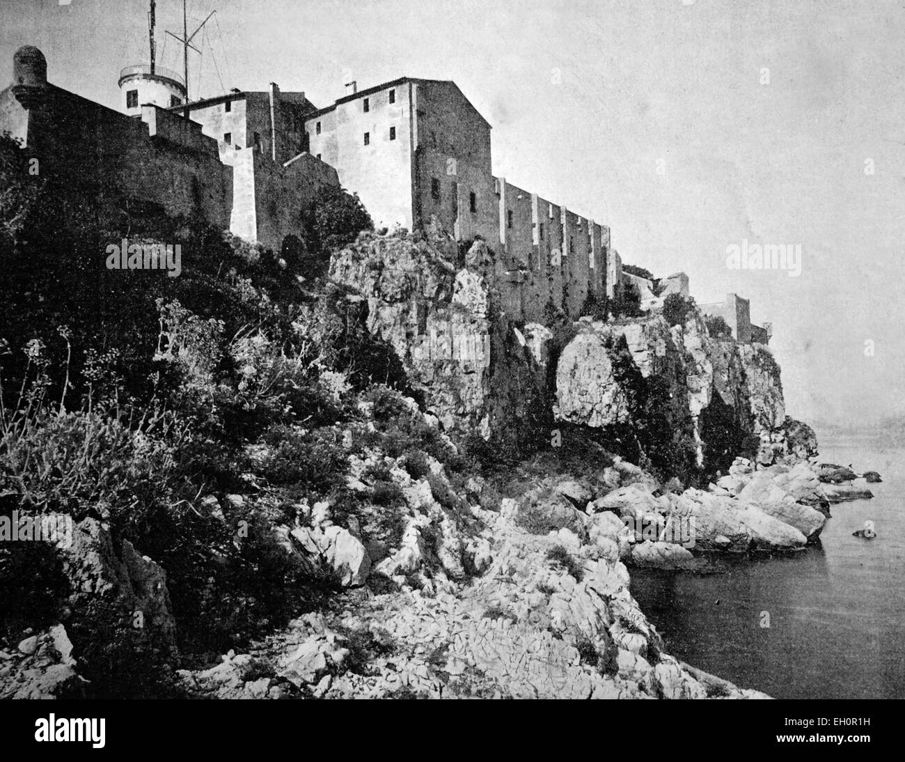 Early autotype of the island of the Ile Sainte-Marguerite, France, historical photo, 1884 Stock Photo