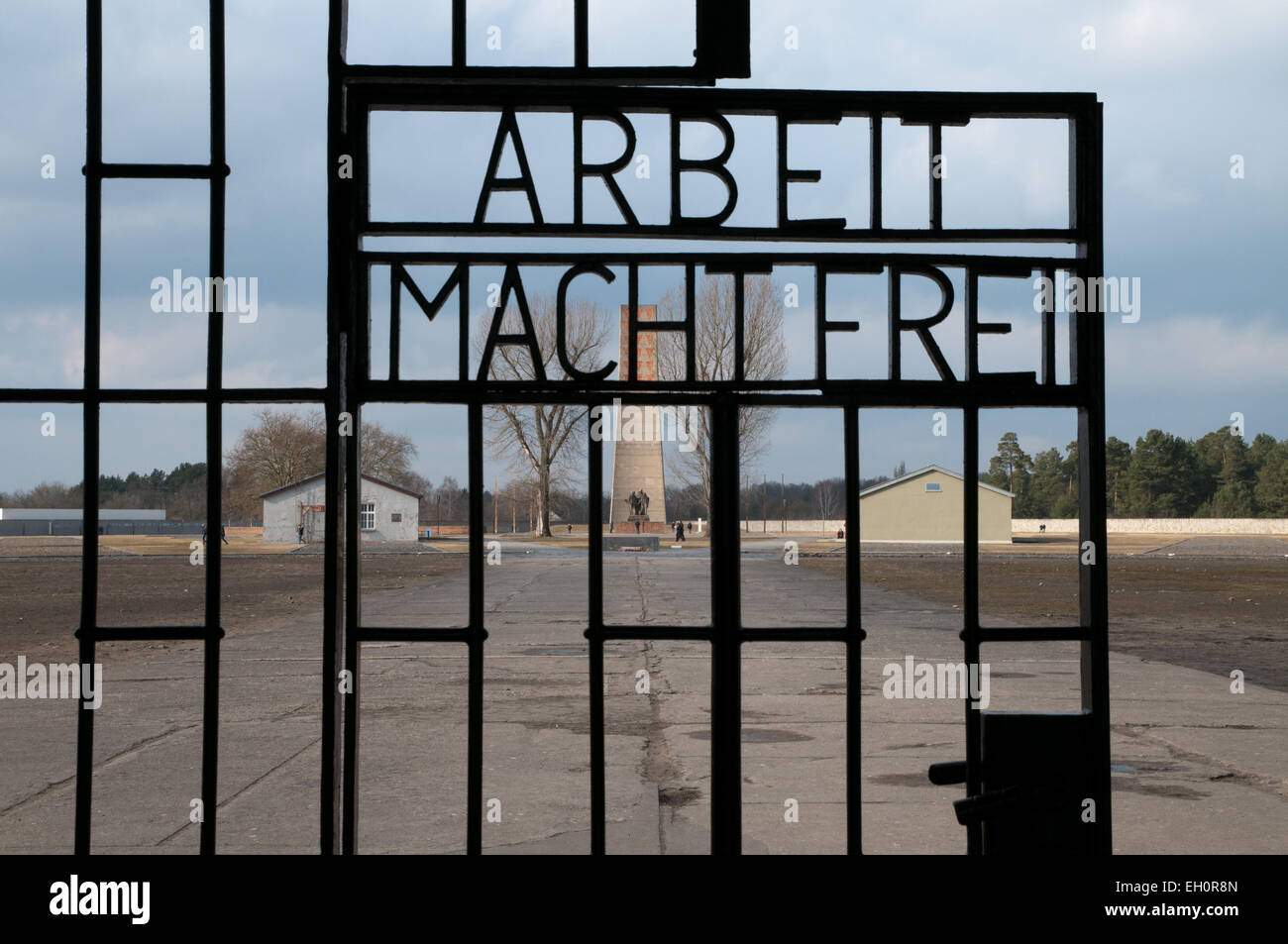 Arbeit Macht Frei sign on Sachsenhausen concentration camp memorial site, Oranienburg, Germany Stock Photo