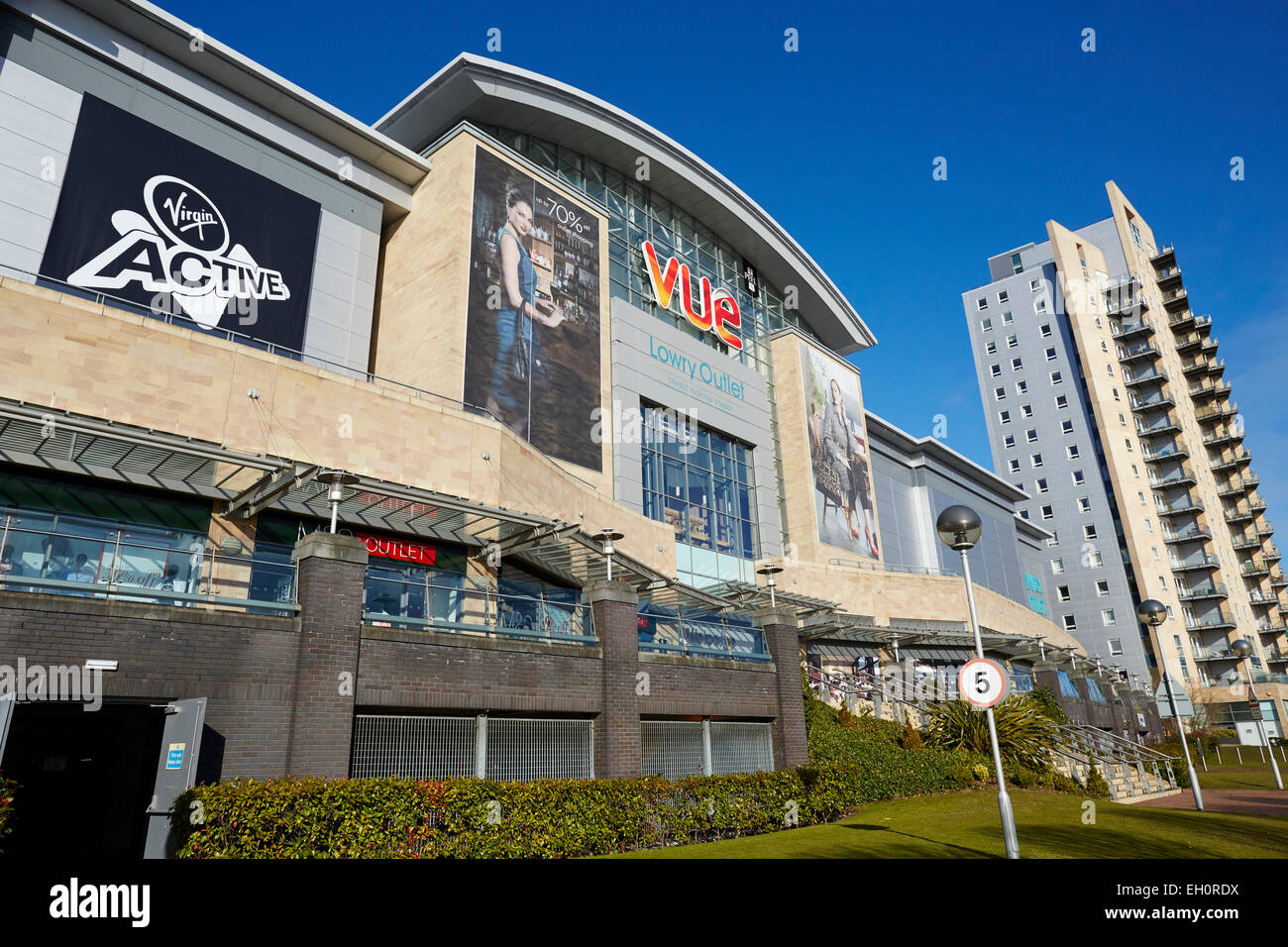 Lowry Outlet Mall at Media City Salford Quays Gtr Manchester UK. Vue cinema entrance Stock Photo