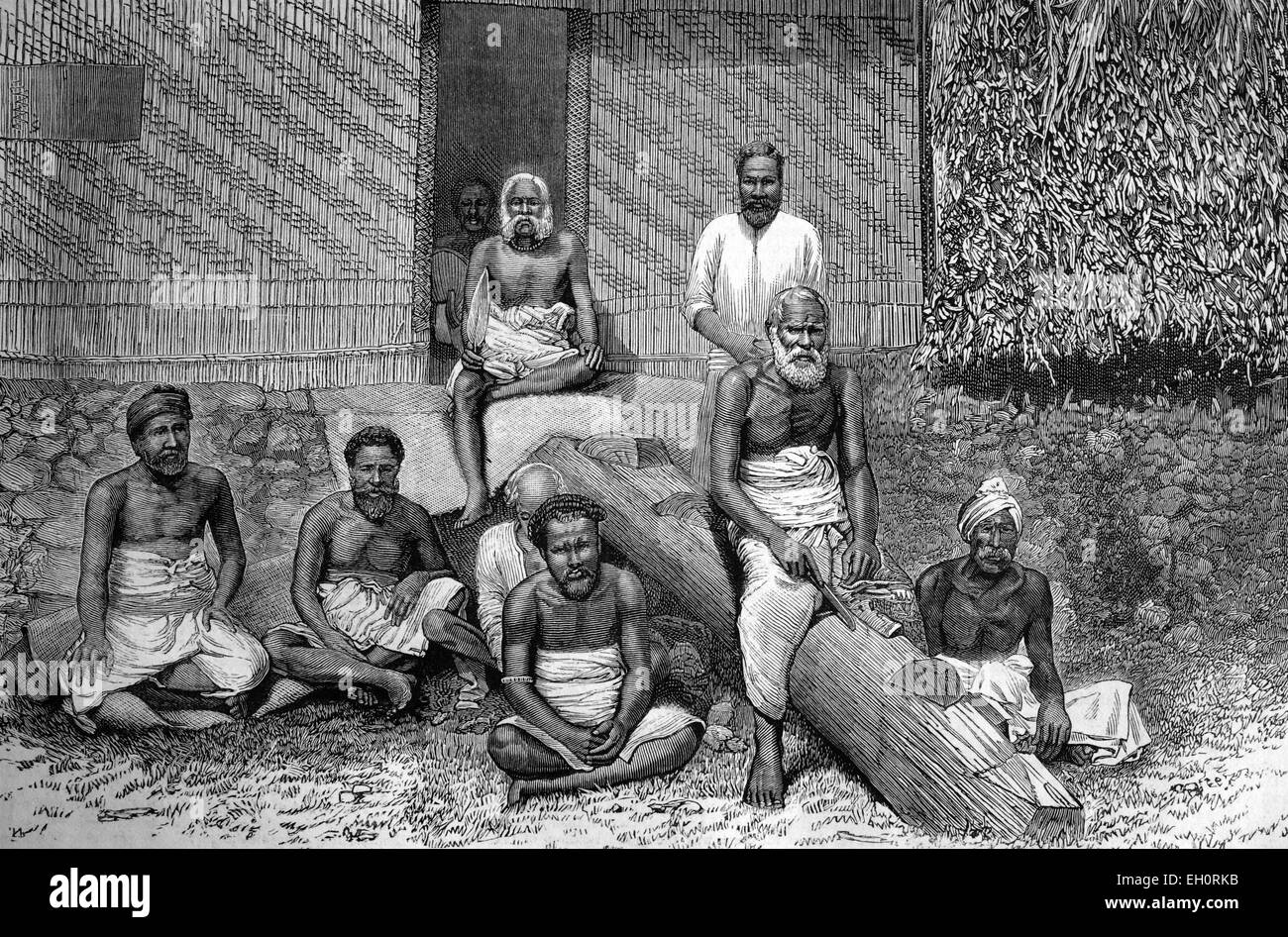 The late ex-king Cacobau of Fiji and his suite, historic image, 1883 Stock Photo