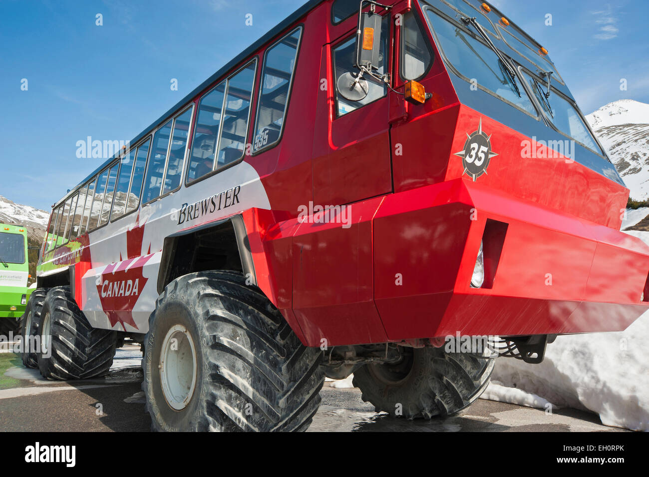 Jasper National Park, Canada - May 13, 2012: Snowcoach at the Icefield Center at the Athabasca Glacier, Jasper National Park Stock Photo