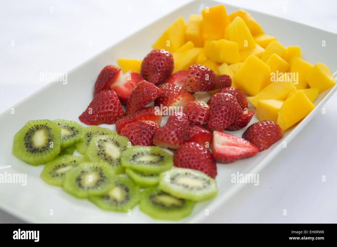 Selection of fresh fruits at breakfast Stock Photo