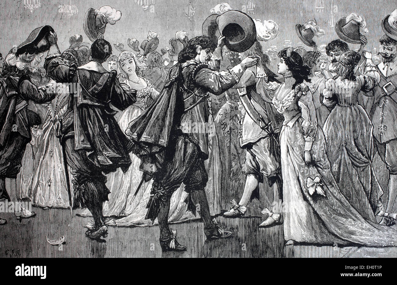The old german Quadrille dance at the silver wedding of the Imperial prince and princess of Germany, historic image, 1883 Stock Photo
