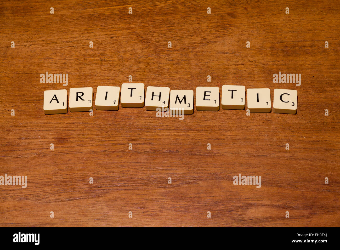Game letter tiles spelling out arithmetic Stock Photo Alamy