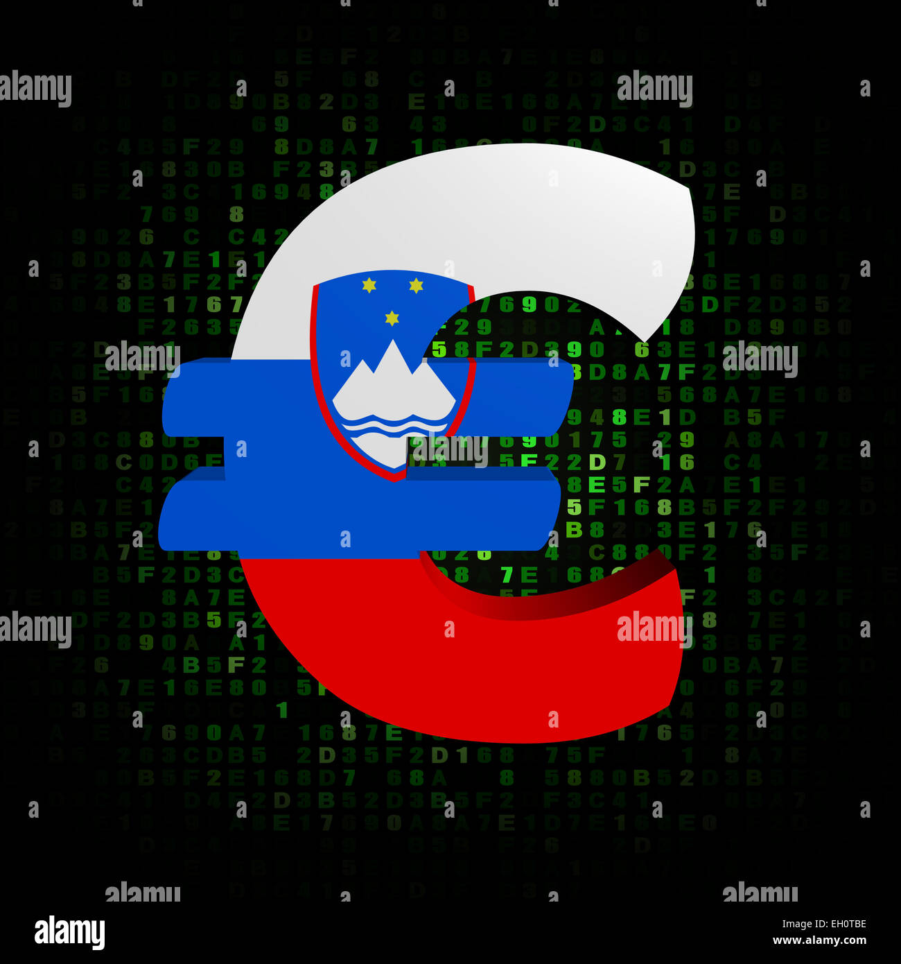 Euro symbol with Slovenian flag on hex code illustration Stock Photo ...