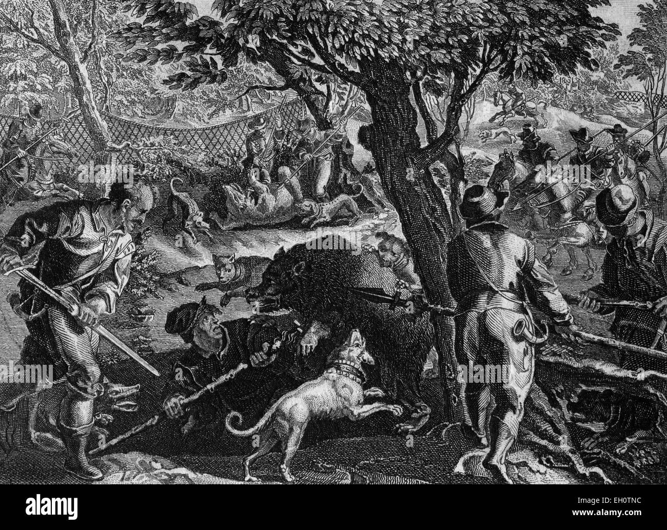 Bear hunting, 1600, historical illustration Stock Photo