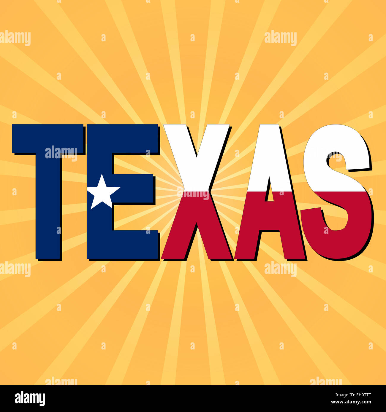 Texas flag text with sunburst illustration Stock Photo - Alamy