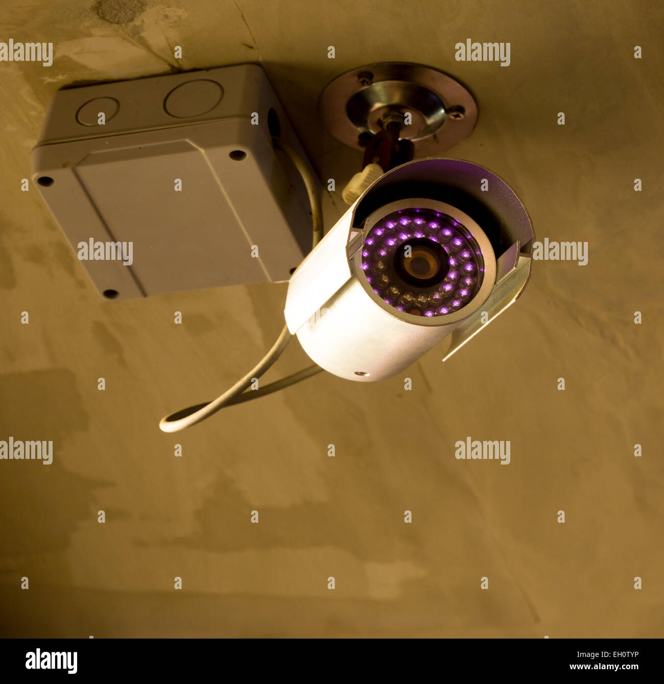 CCTV security camera at night Stock Photo Alamy