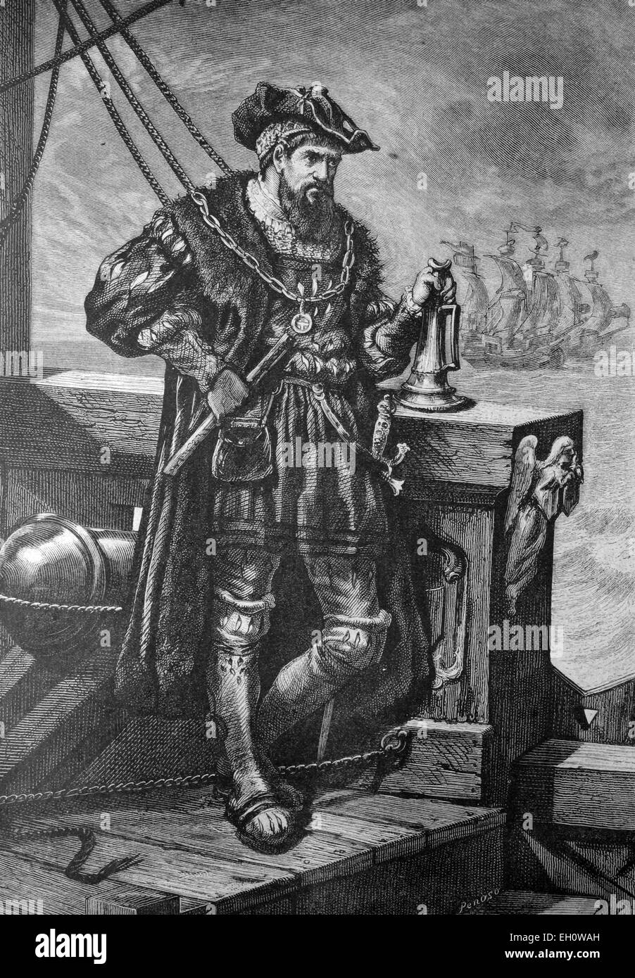 Vasco da Gama, 1469-1524, Portuguese navigator, historical illustration, about 1886 Stock Photo
