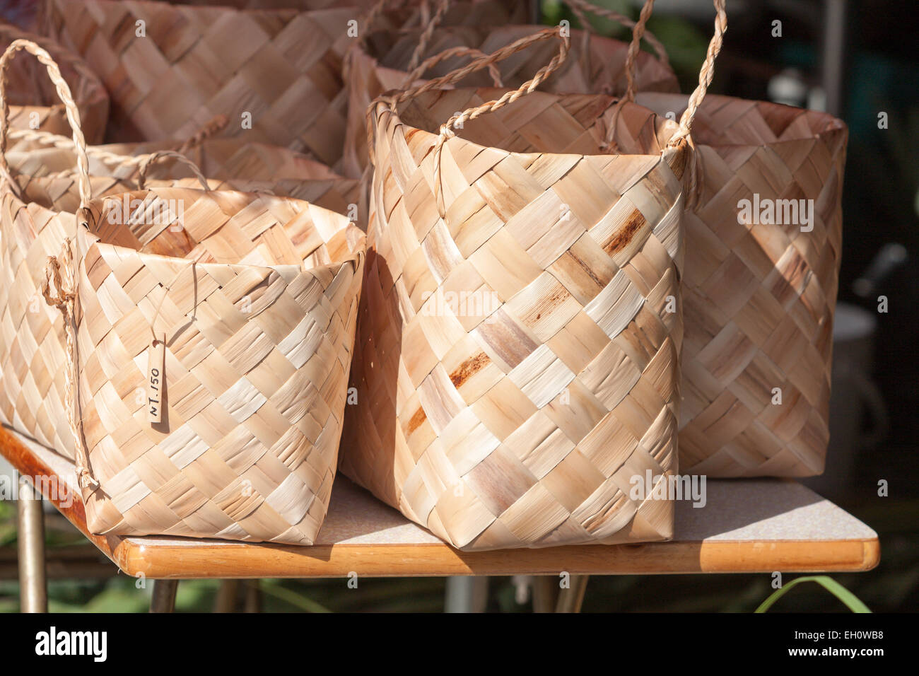 Shell Ginger, Alpinia speciosa, leaf sheath handmade bags, Taitung, Taiwan Stock Photo