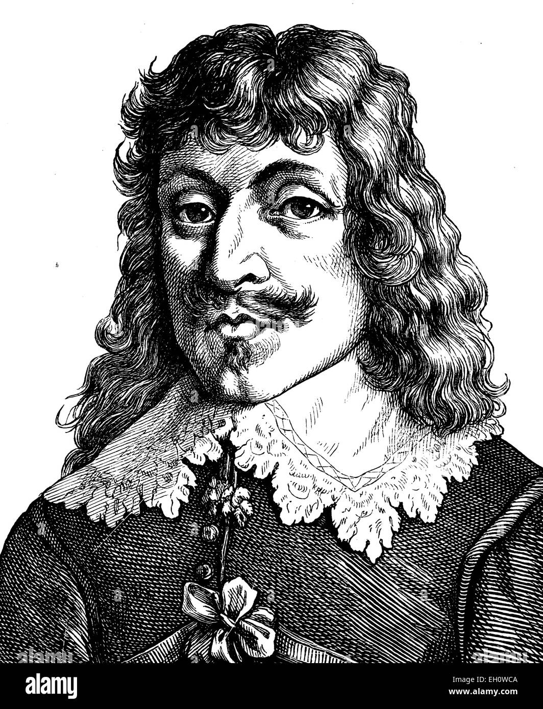 Digital improved image of Paul Flemming, Fleming, 1609 - 1640, poet, physician and writer, portrait, historical illustration, 1880 Stock Photo