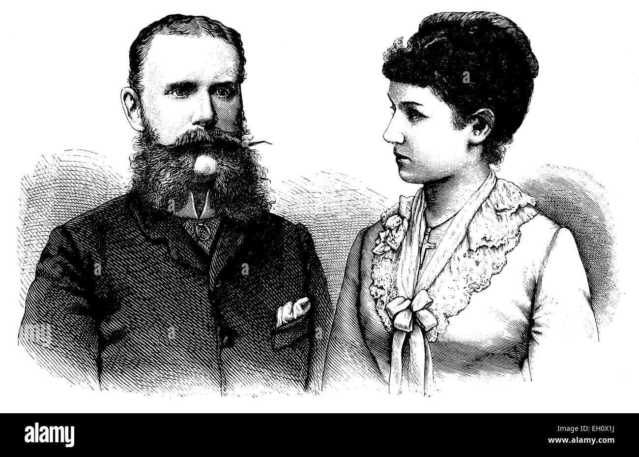 Prince William of Wuerttemberg (1848-1921) and his wife Charlotte, Princess of Schaumburg-Lippe (1864-1946), historical illustration, circa 1886 Stock Photo