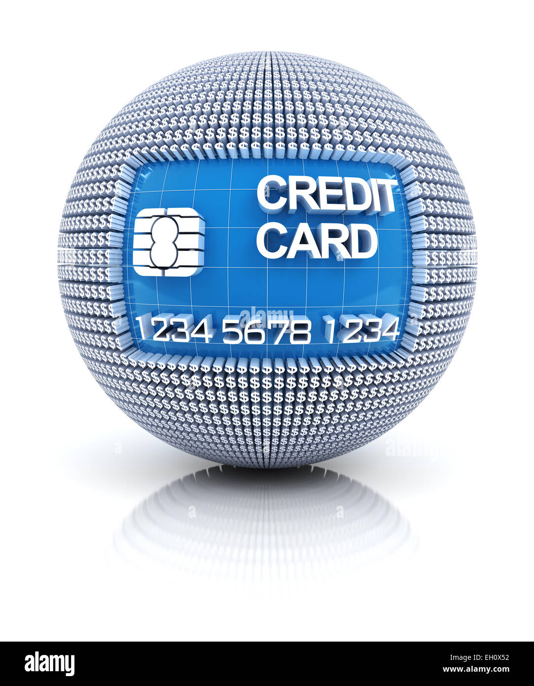 Credit card icon on globe formed by dollar sign Stock Photo