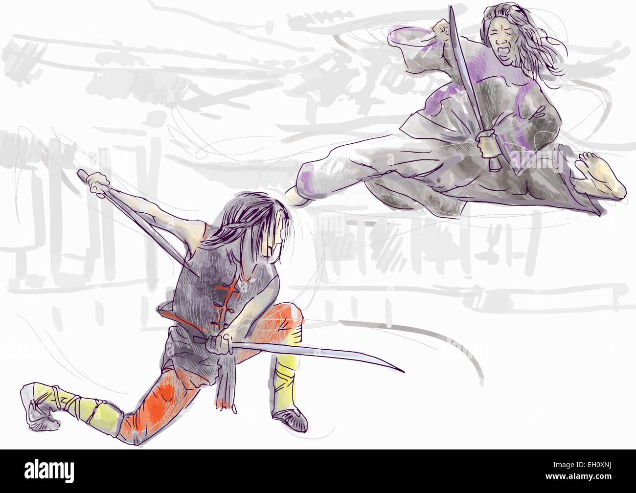 Illustration shaolin kung fu martial hi-res stock photography and ...