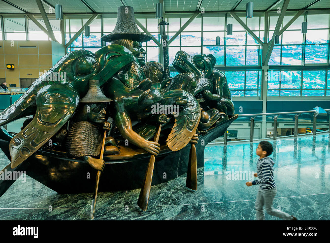 Cast bronze sculpture, The Spirit of Haida Gwaii, the Jade Canoe, artist Bill Reid, Vancouver