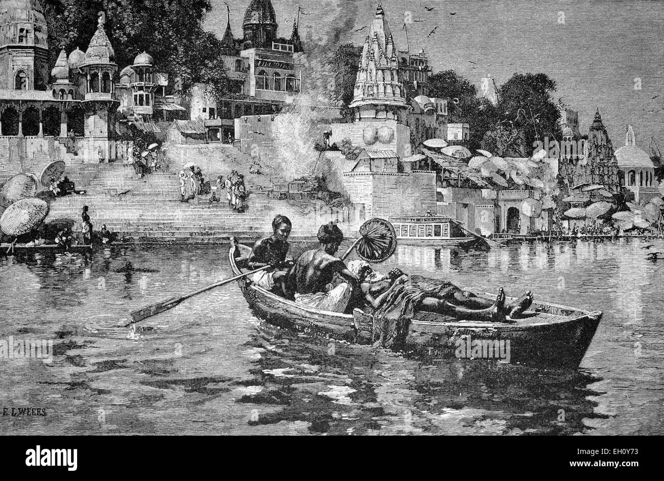 Death passage of a Brahmin, India, historical illustration, circa 1886 Stock Photo
