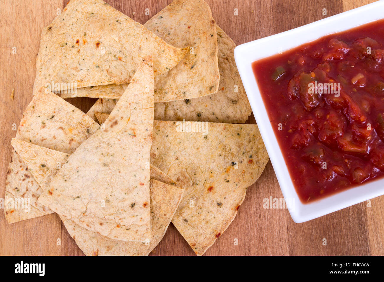 oven baked tortilla chip with salsa Stock Photo