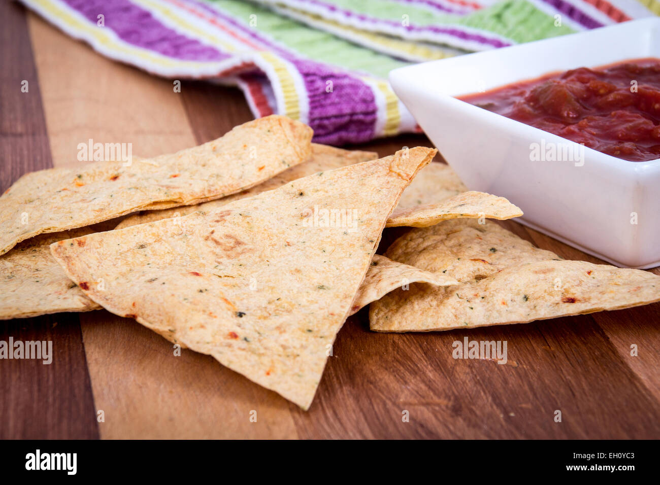 oven baked tortilla chip with salsa Stock Photo