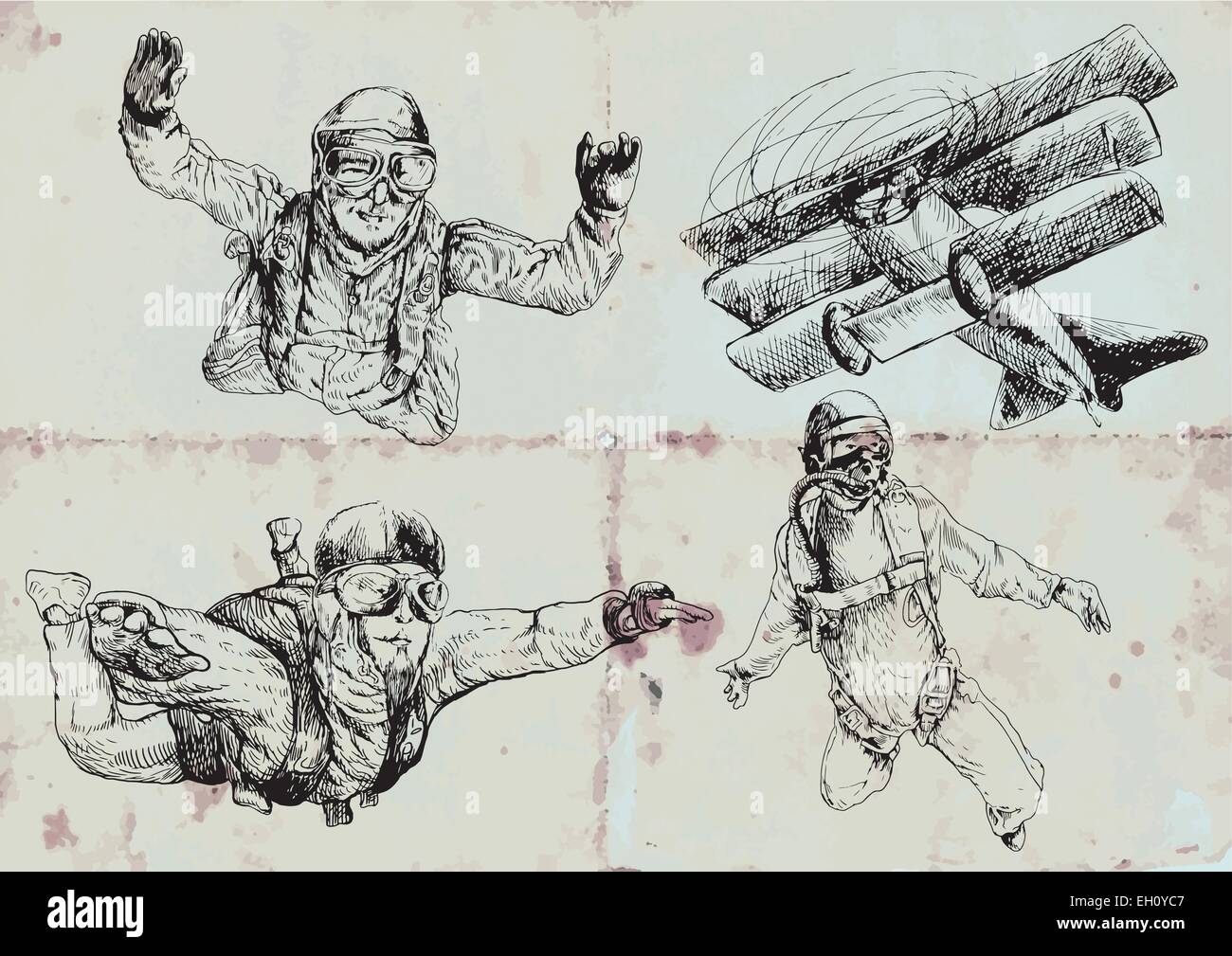 parachutists - an hand drawn vector pack (line art Stock Vector Image ...