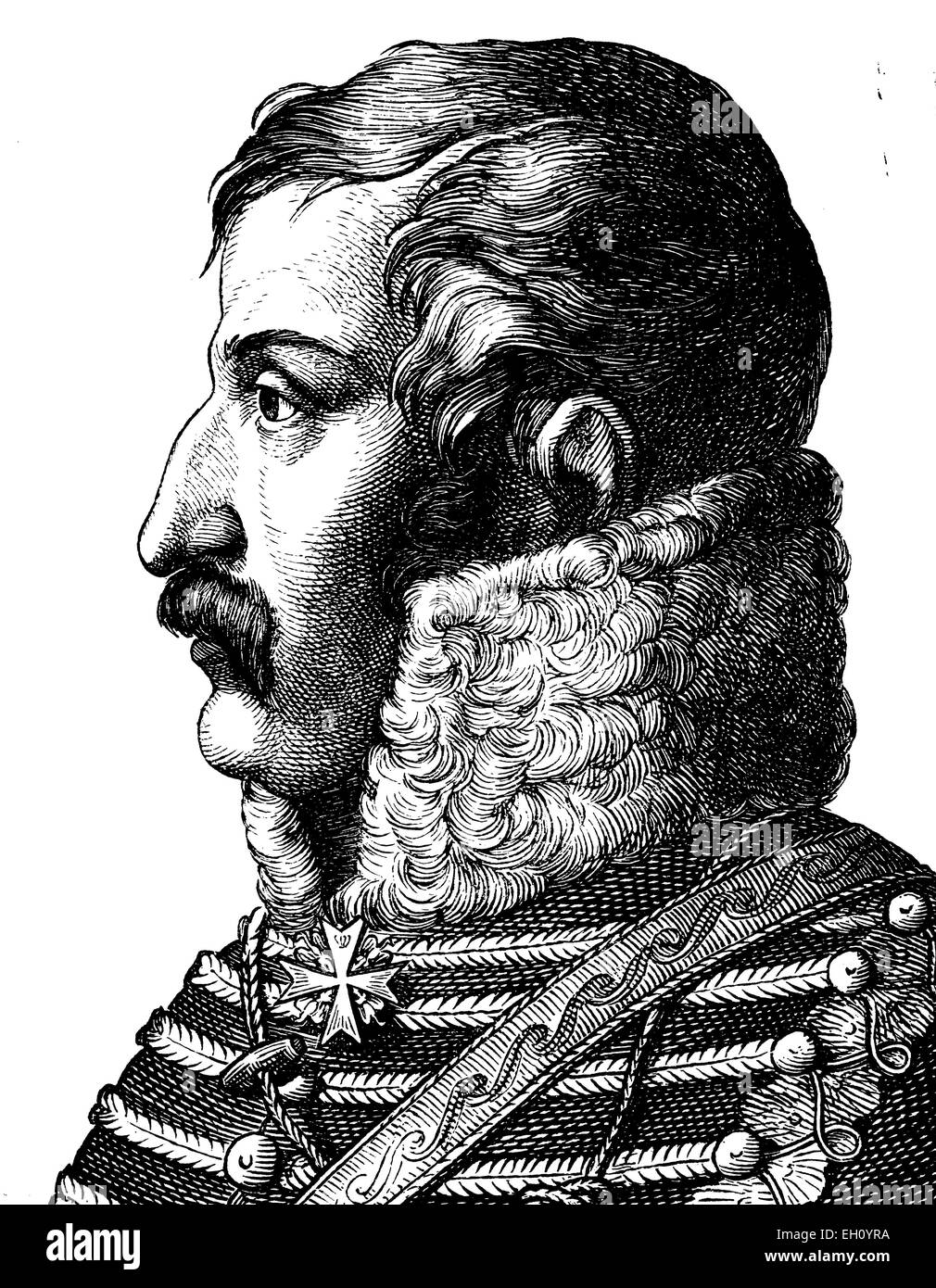 Digital improved image of Ferdinand von Schill, 1776 - 1809, Prussian officer, portrait, historical illustration, 1880 Stock Photo