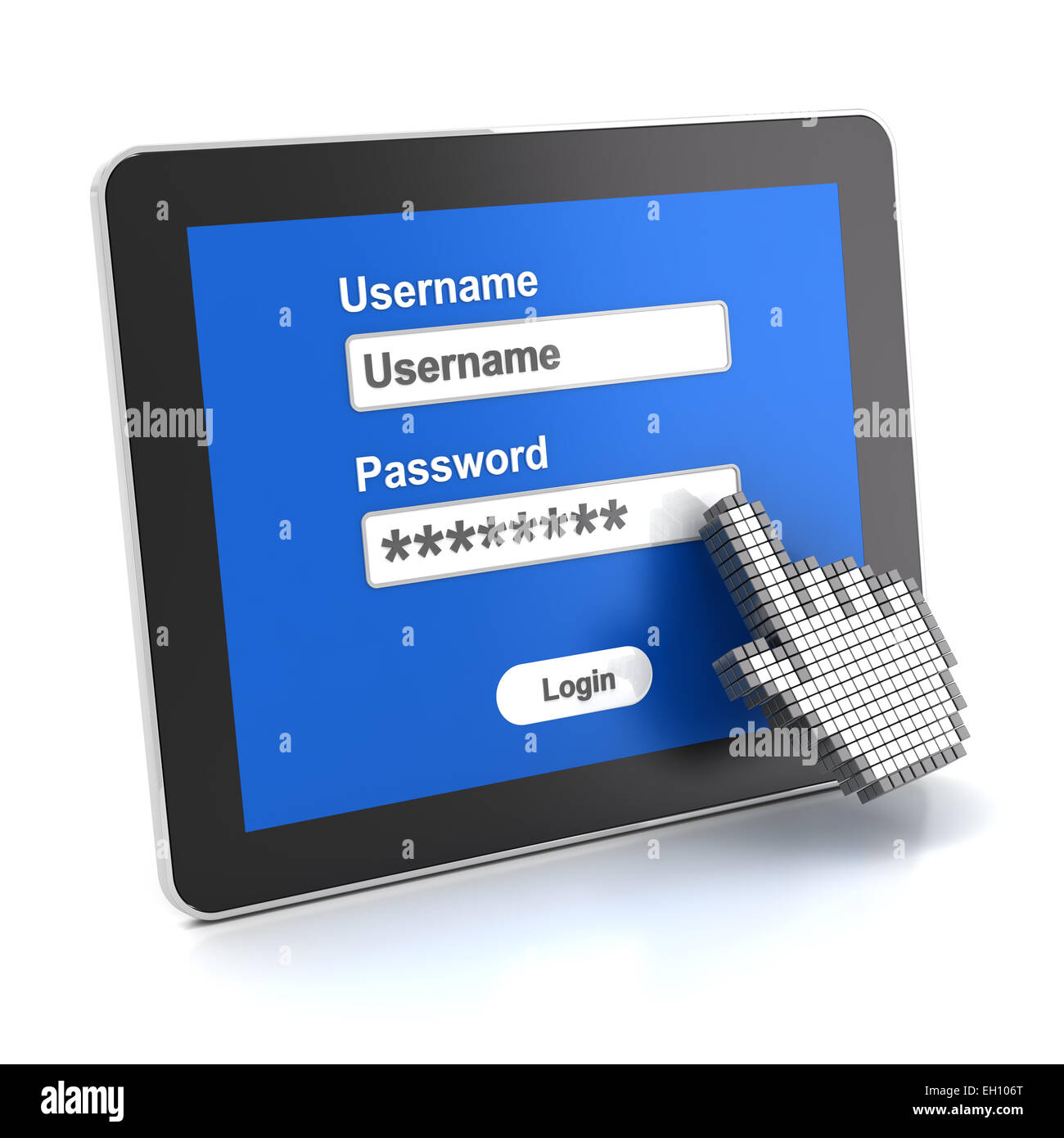Login screen on a tablet, 3d render Stock Photo
