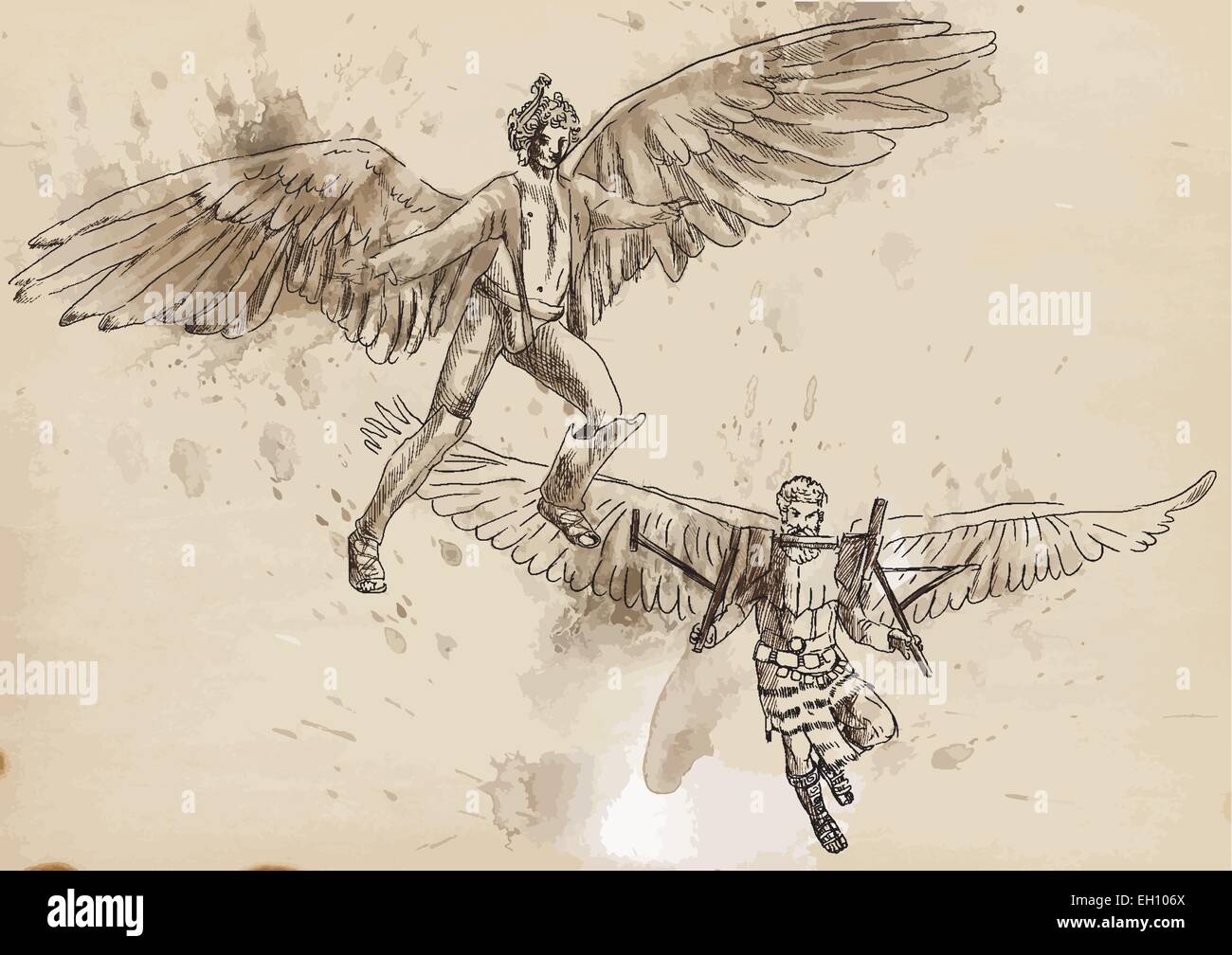 Icarus, character of ancient Greek legend. Vector drawing Stock