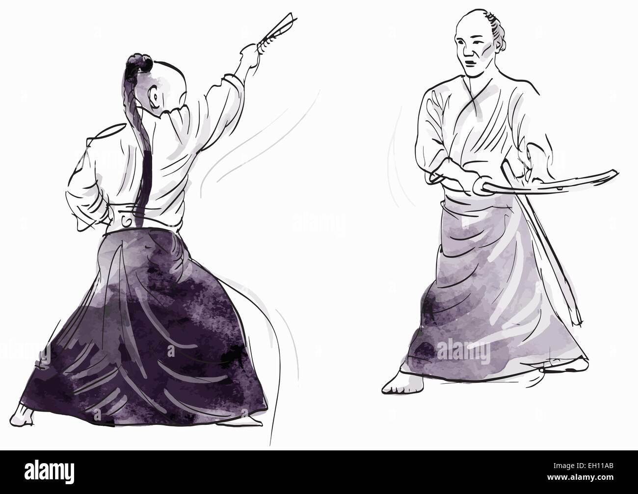 Aikido is a Japanese martial art. An hand drawn vector illustration