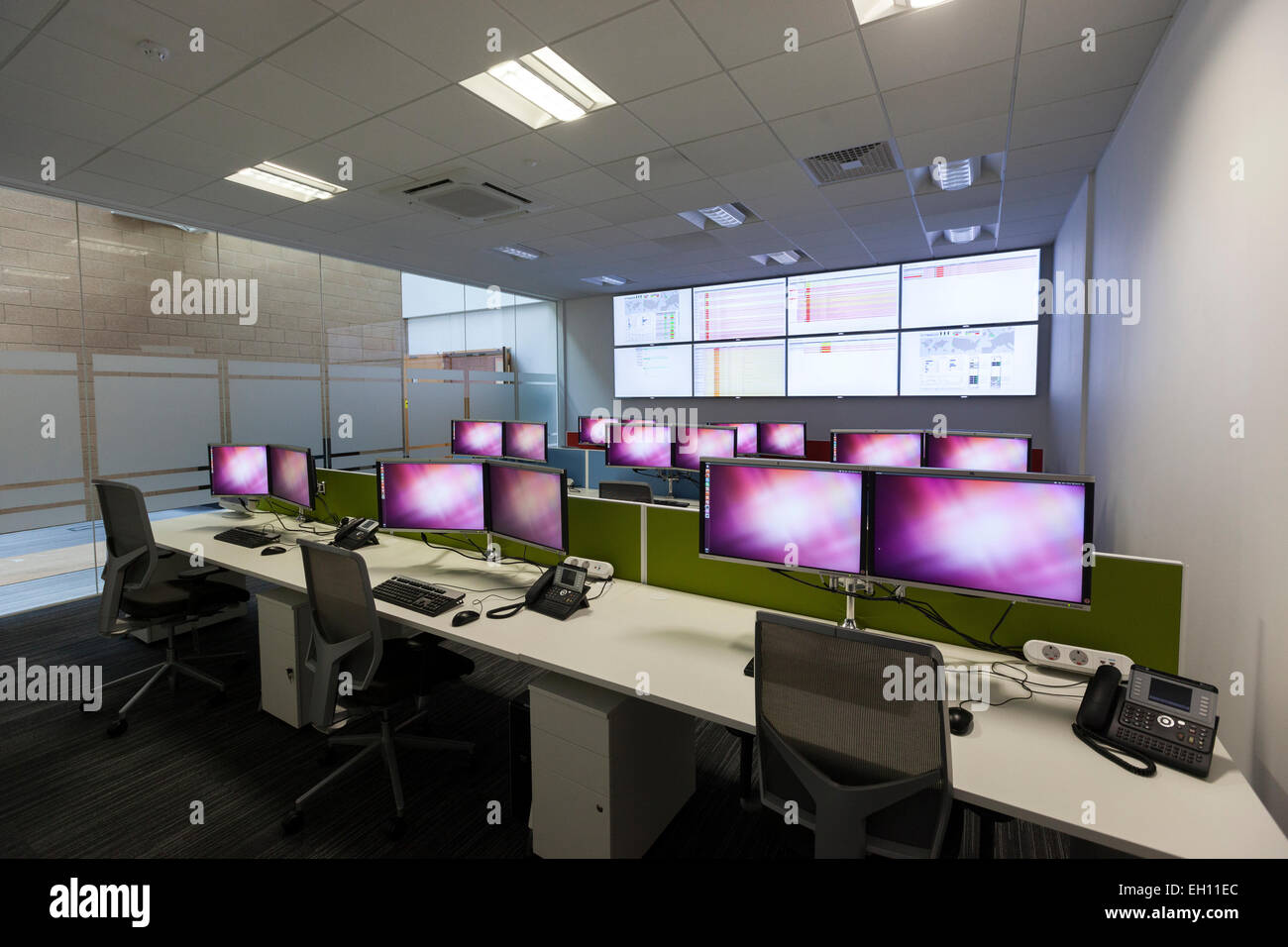 Modern office interior with trading floor open plan desking Stock Photo