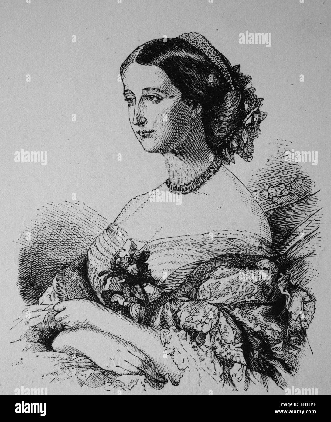 Eugenie de Montijo, 1826 - 1920, French empress and last monarch of France, historical woodcut, circa 1880 Stock Photo
