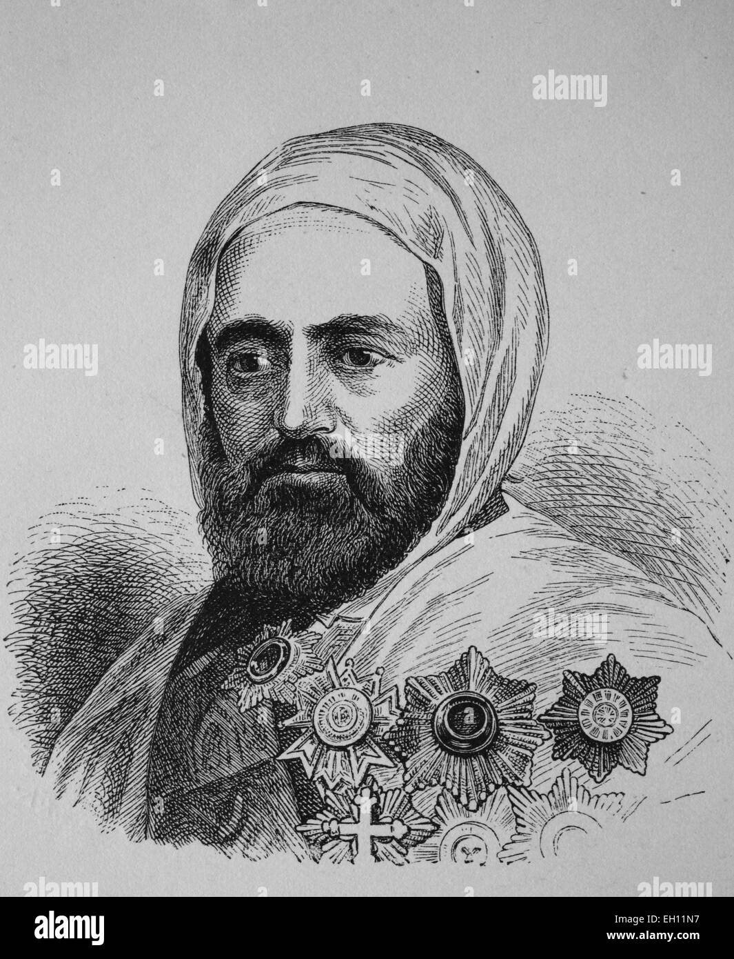 Abd el-Kader or Abd al-Qadir, 1808 - 1883, Algerian freedom fighter, historical woodcut, circa 1880 Stock Photo