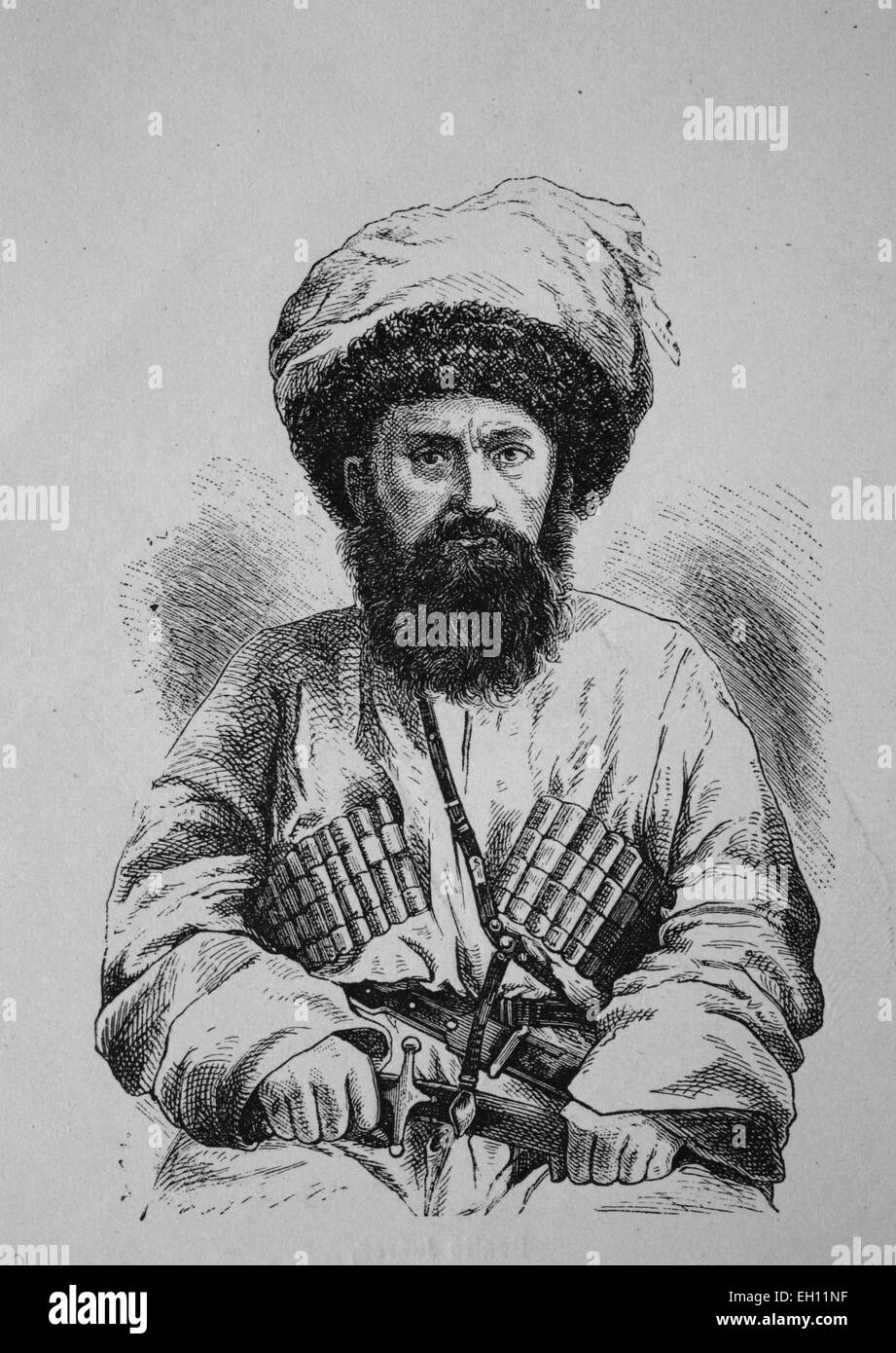 Imam Shamil, 1797 - 1871, Caucasian leader, historical woodcut, circa 1880 Stock Photo