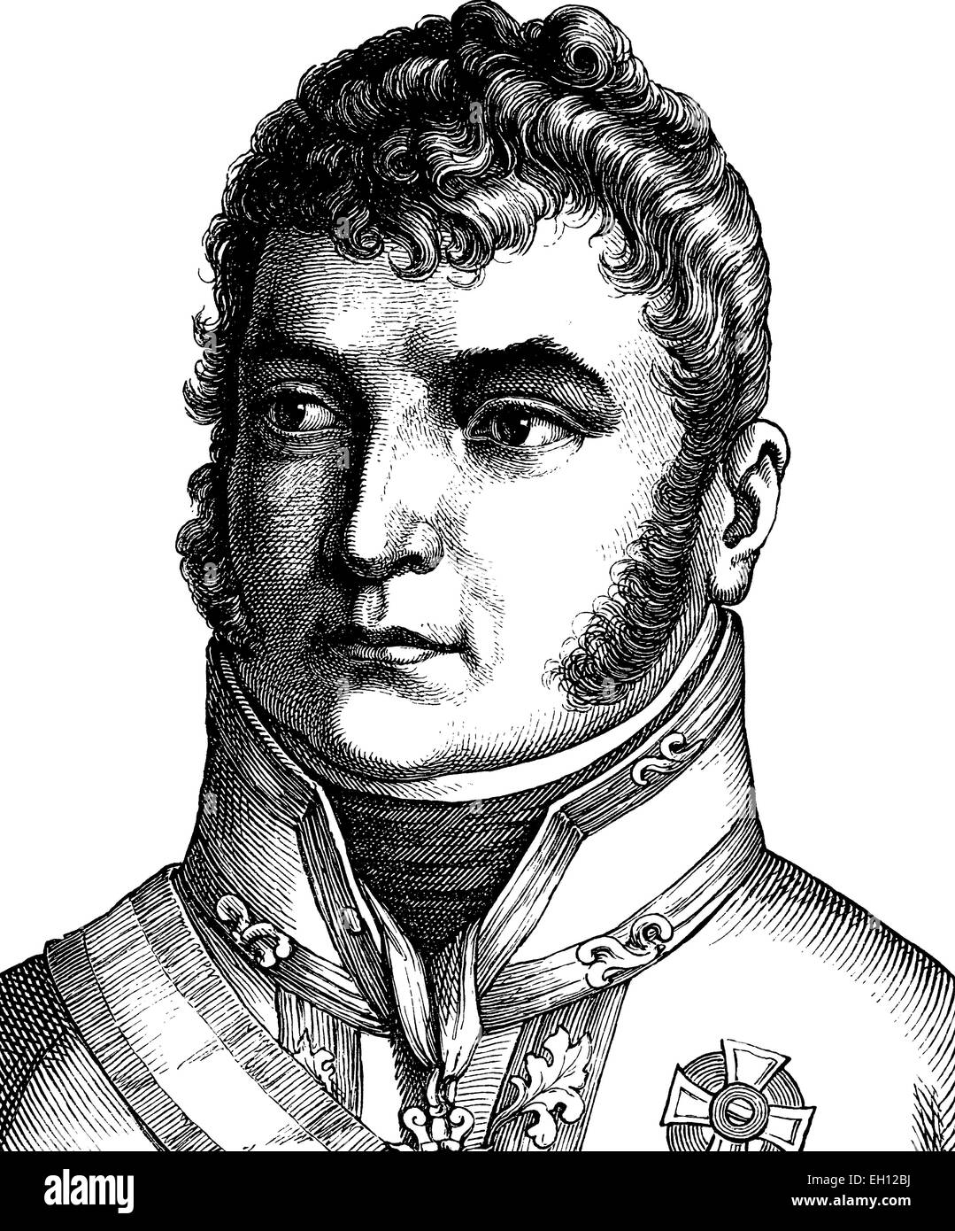 Digital improved image of Carl Philip, Prince of Schwarzenberg, 1771 - 1820, portrait, historical illustration, 1880 Stock Photo