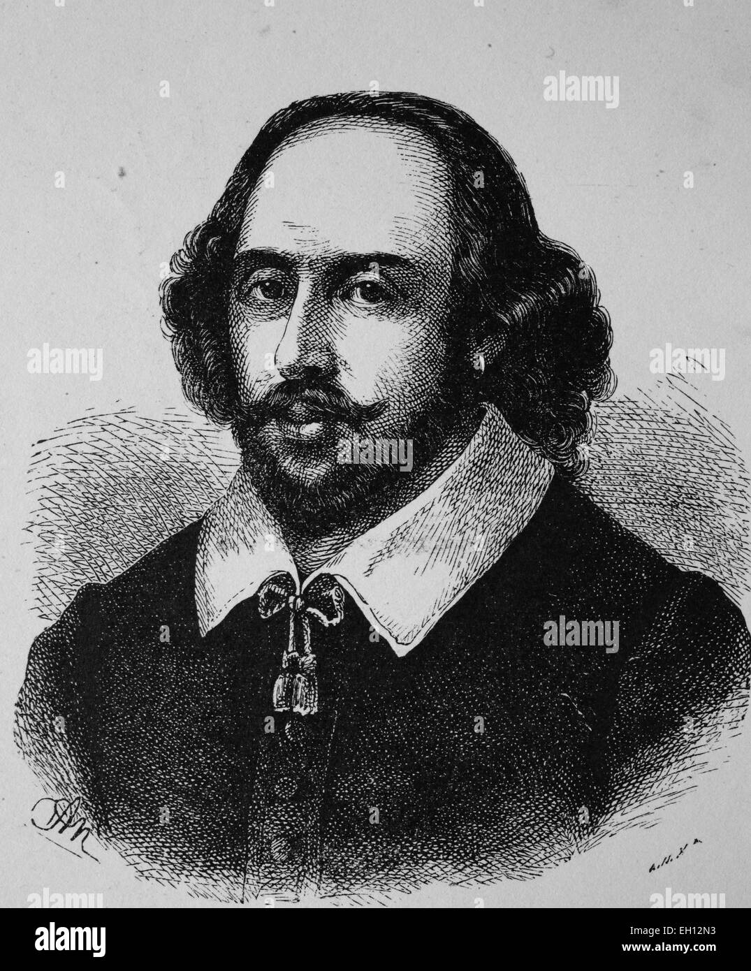 William Shakespeare, 1564 - 1616, English dramatist and poet, historical woodcut, 1880 Stock Photo