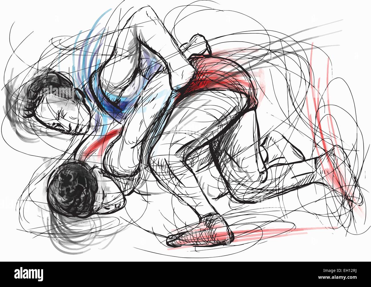 An hand drawn vector illustration (converted) from series Martial Arts: GRECO-ROMAN WRESTLING (Greco-Roman Wrestling is a style  Stock Vector