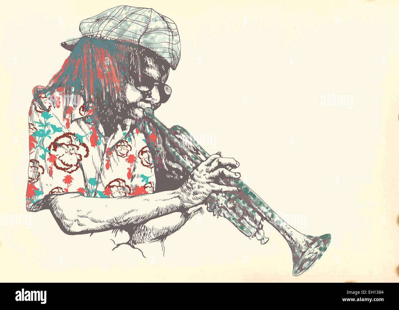 An hand drawn colored illustration ( plus line art layers) Trumpet