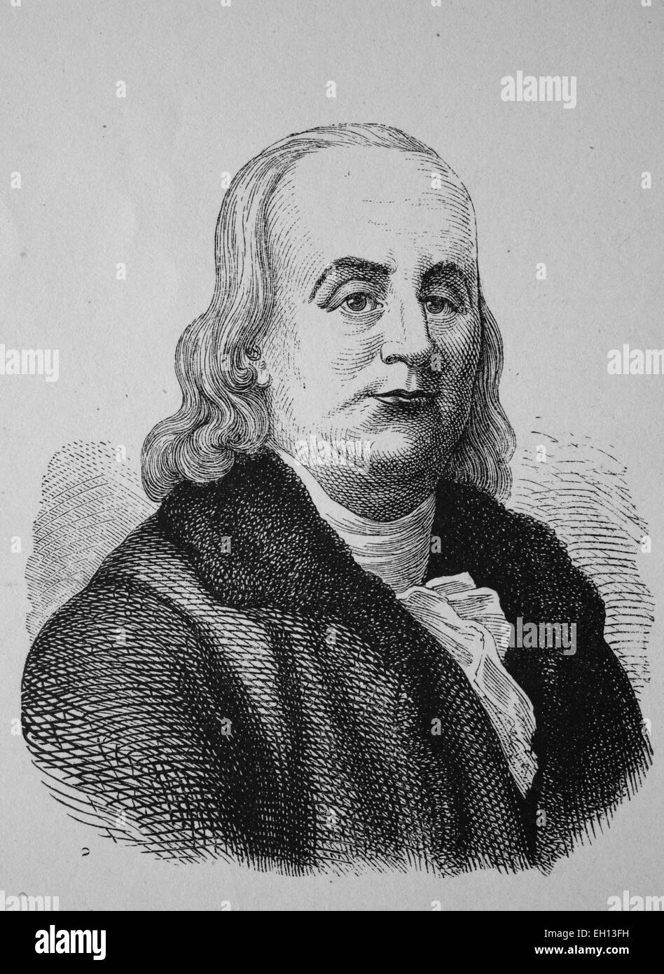Benjamin Franklin, 1706 - 1790, one of the founders of the United States of America, the inventor of the lightning rod, historic woodcut, circa 1880 Stock Photo