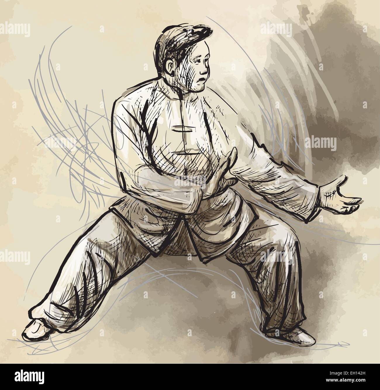 An hand drawn illustration (converted into vector) from series Martial Arts: TAIJI (Tai Chi). Is an internal Chinese martial art Stock Vector