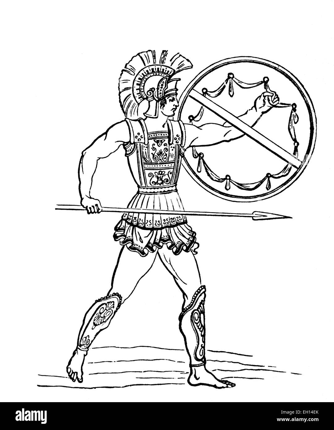 A Hoplite, a citizen-soldier of one of the Ancient Greek city-states of the archaic and classical period, woodcut from 1880 Stock Photo