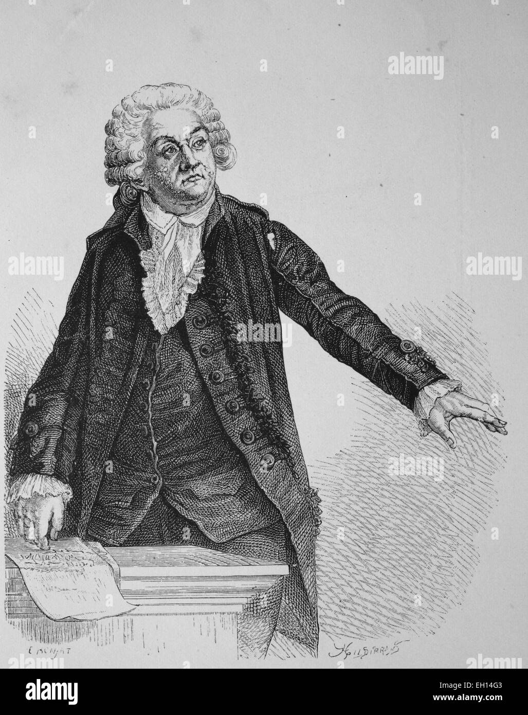 Victor Riquetti Marquis de Mirabeau, 1715 - 1789, franzoesischer Volkswirt, Physiokrat, und Schriftsteller, Holzschnitt aus dem Jahr 1880 Stock Photo