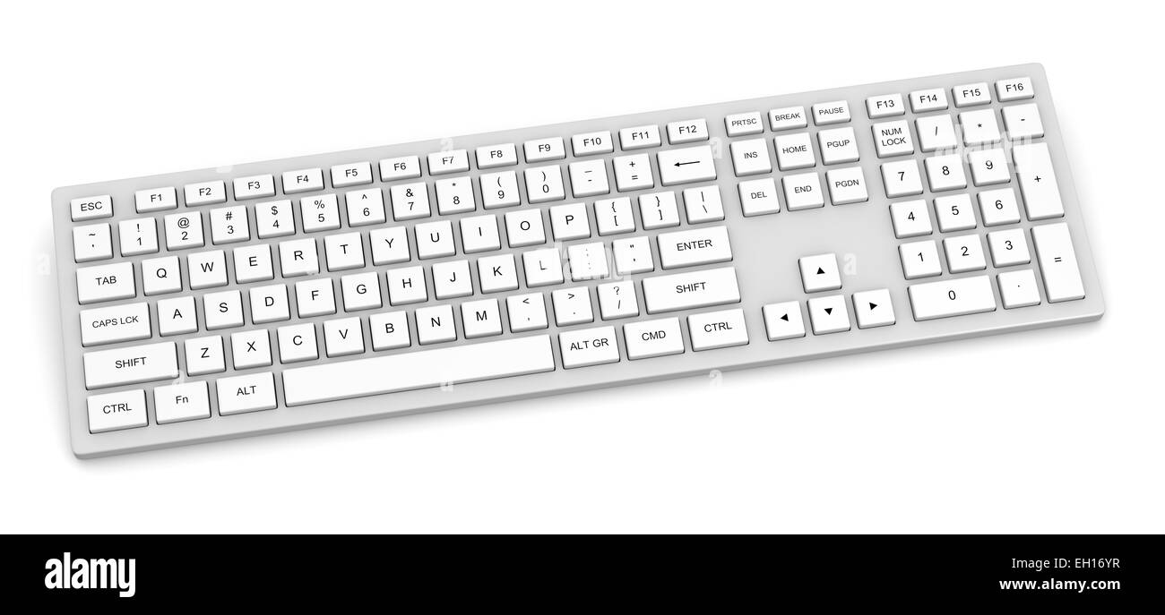 White Complete Pc Keyboard Isolated on White Background Stock Photo