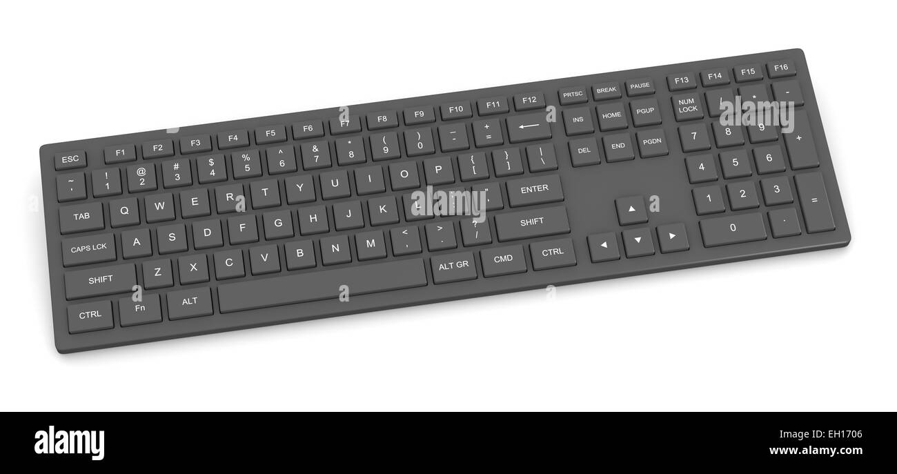 Black Complete Pc Keyboard Isolated on White Background Stock Photo