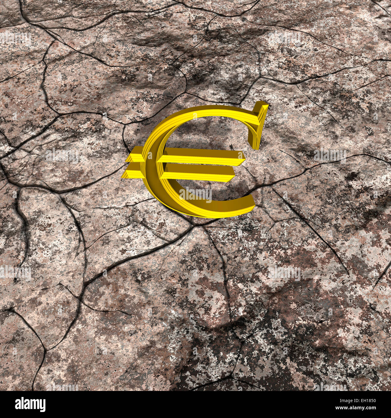 3d illustration of golden euro sign on rock with crack Stock Photo - Alamy