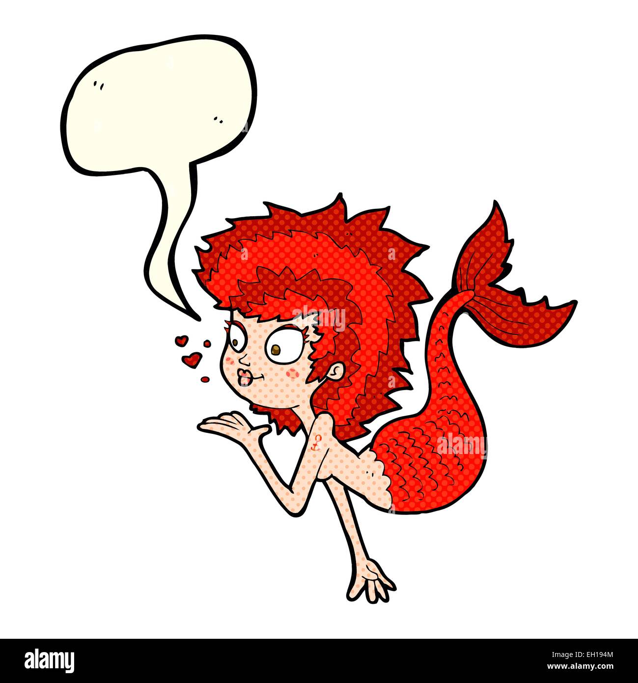 cartoon mermaid blowing a kiss with speech bubble Stock Vector Image ...