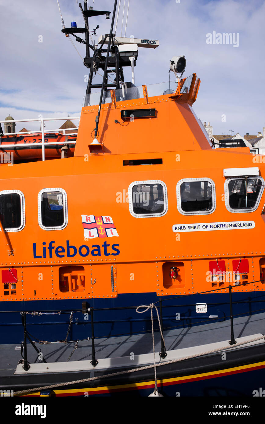 RNLI lifeboat in the harbor at Eyemouth, Berwickshire, Scottish Borders, Scotland Stock Photo