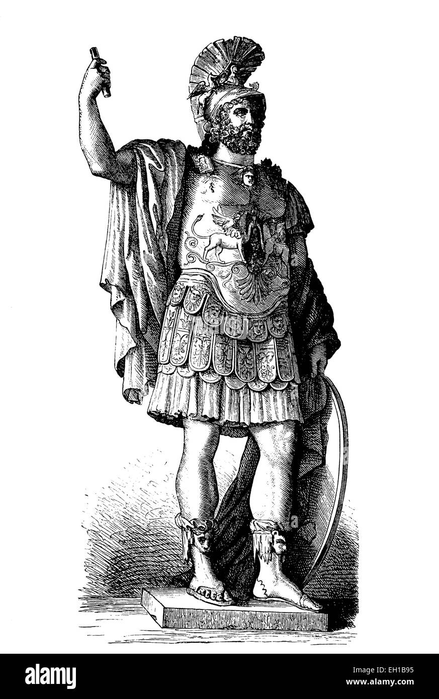 Statue of Pyrrhus, Capitoline Museums, Rome, Italy, woodcut from 1880 Stock Photo