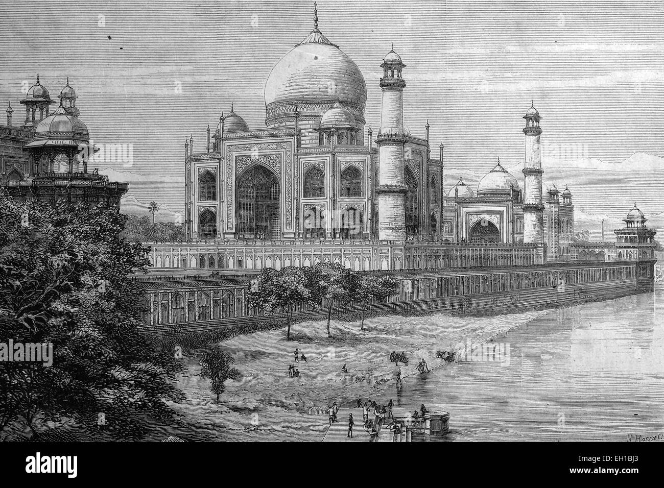 Taj Mahal in Agra, India, historic illustration, 1877 Stock Photo
